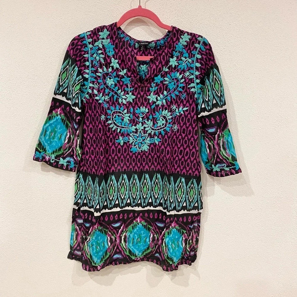J. Peterman Boho Embroidered Tunic Top Size Small EUC - Picture 2 of 4